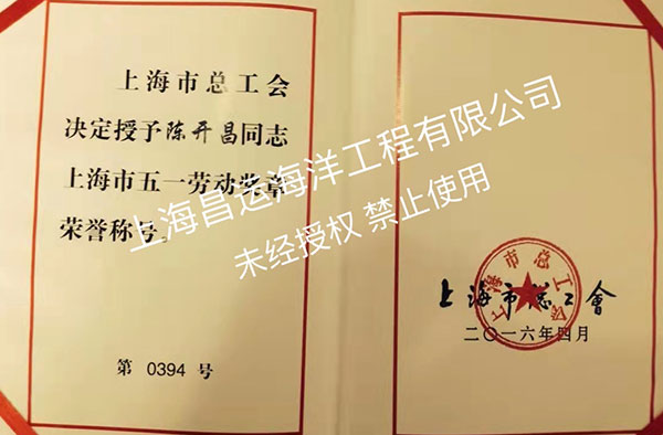 总经理荣获上海市五一劳动奖证书